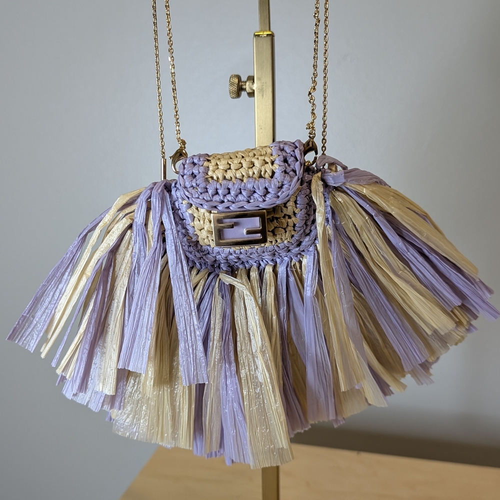 Woven Fringe Crossbody Bag - Cream and Purple
